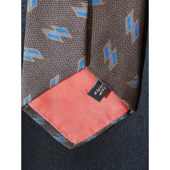 Yves Saint Laurent Silk Brown & Blue Geometric Patterned Tie - Picture 11 of 15